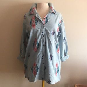 Denim & Company Tribal Print Button Down